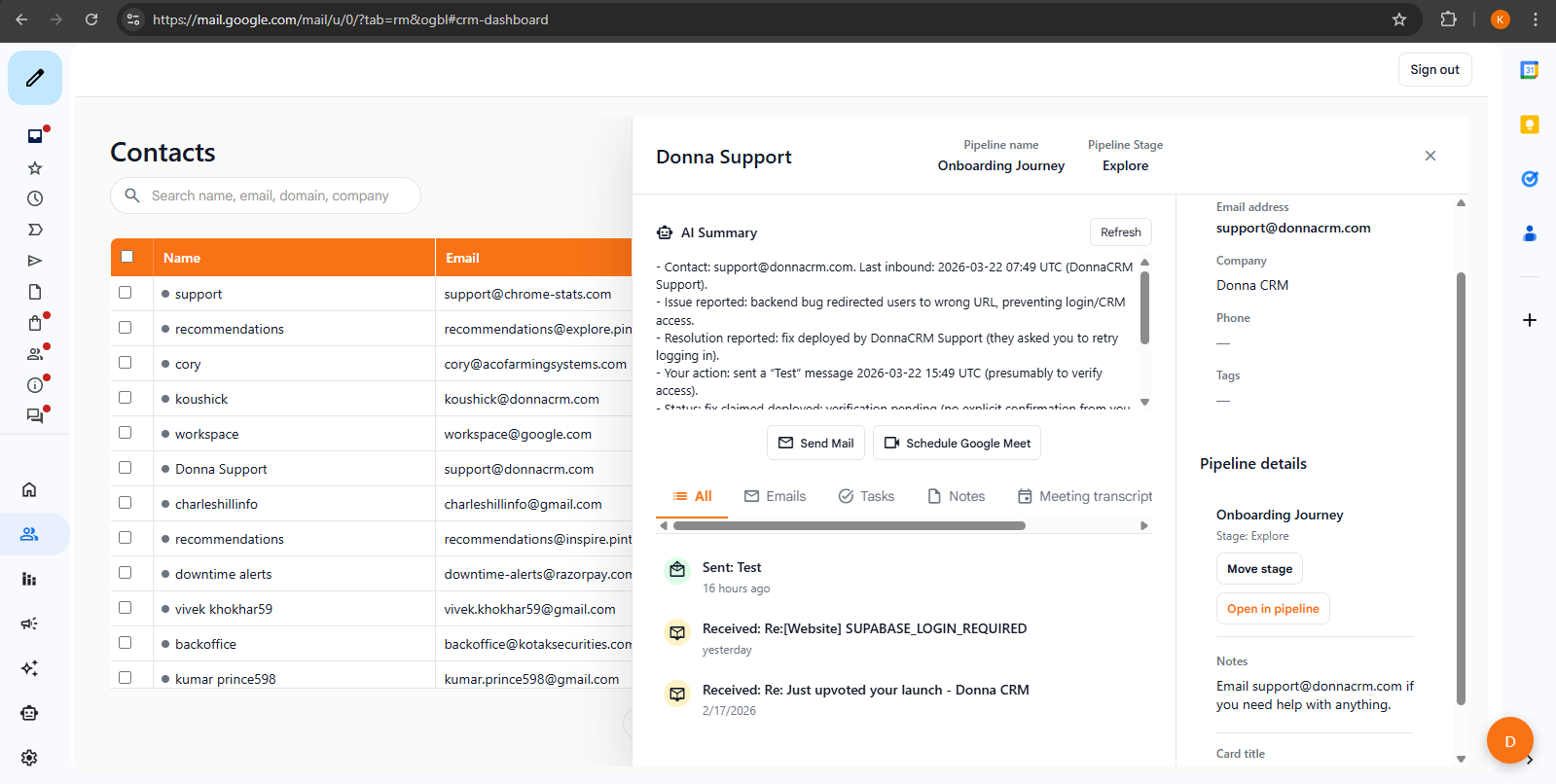 Contact management inside Gmail