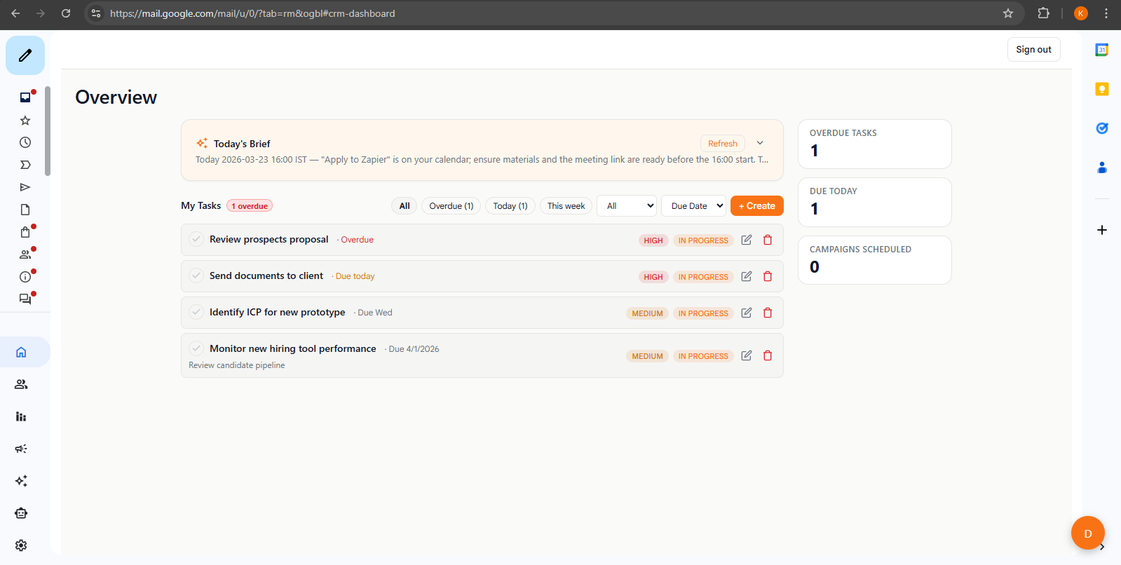 Donna CRM AI assistant in the Gmail sidebar